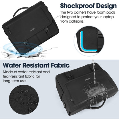 RAINSMORE Messenger Bag für Herren, 15,6 Zoll, wasserabweisend, Laptoptasche, lässige Umhängetasche, große Computertasche für Uni, Büro, Aktentasche, modische Crossbody-Handtasche, Schwarz