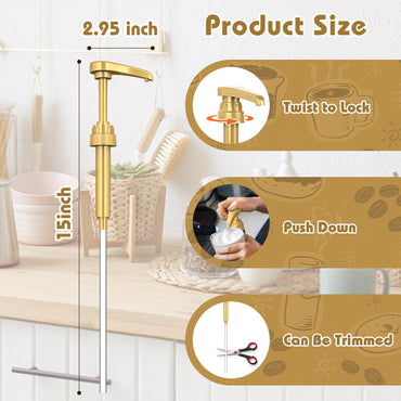 Neosoge Siruppumpen-Spender für Kaffeesirup, 4er-Pack Siruppumpen für 750-ml-Sirupflaschen, goldene Pumpen für Kaffeesirupflaschen, kompatibel mit Torani, DaVinci und Jordans Skinny 750-ml-Sirupflaschen (Gold)