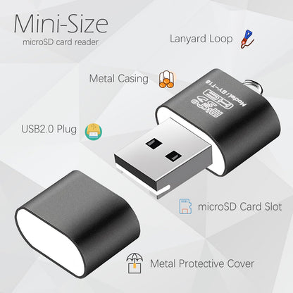 [3er-Pack] Kartenleser für Android, Micro-SD-Karten-zu-USB-Adapter, TF-Kartenleser im Mini-Format für Kameraspeicherkarten, Wansurs-Kartenleser für PC/Laptop (Schwarz)
