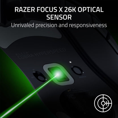 Razer Cobra HyperSpeed ​​Kabellose Gaming-Maus: 9 anpassbare Bedienelemente – RGB-Beleuchtung – Optisches Scrollrad – Optische Schalter – Gen-4-26K-Sensor – 2,4 GHz, Bluetooth &amp; USB-C – Bis zu 170 Stunden Akkulaufzeit