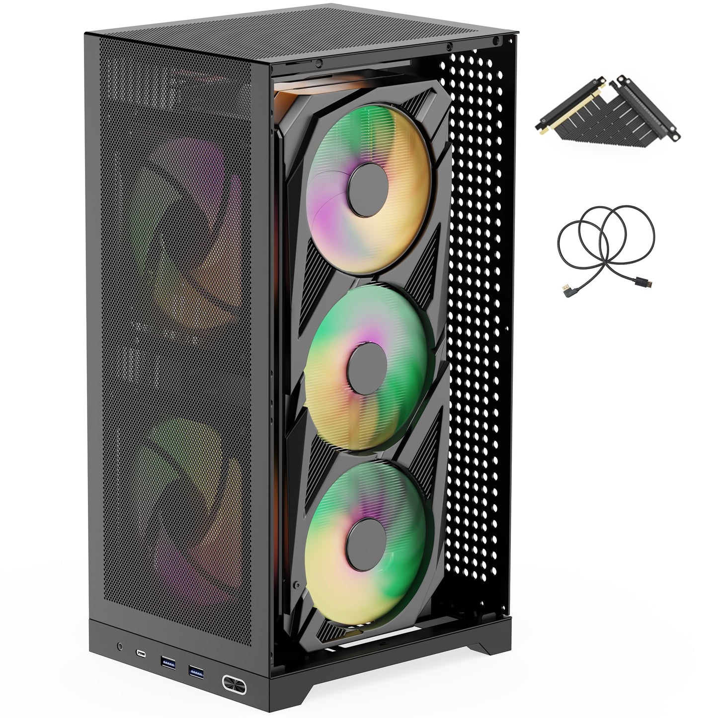 ShinySnake L400 Mini-ITX PC Case - 12.1L SFF High Airflow Gaming Chassis, Vertical GPU Mount 350mm, ATX Power Supply Support, Max. Triple 140mm Fans, PCIe 4.0 Riser & DP 1.4 Cable Included, Black