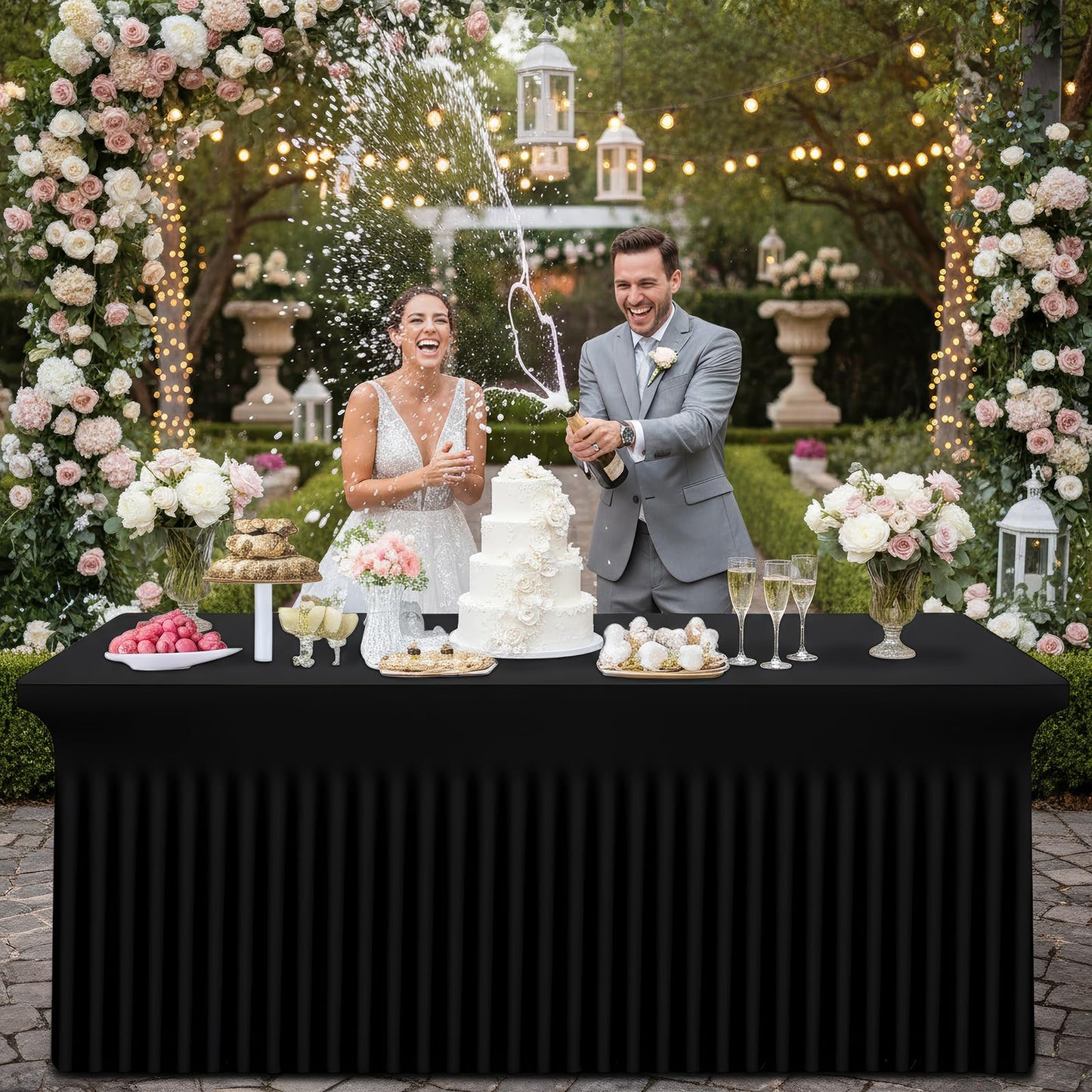 Smiry Spandex Tablecloth, Elastic Fitted Stretch Tablecloth for 6FT Rectangle Tables, Waterproof Washable Table Cover Skirt for Outdoor, Wedding, Banquet & Parties (Black, 72Lx30Wx30H Inch)