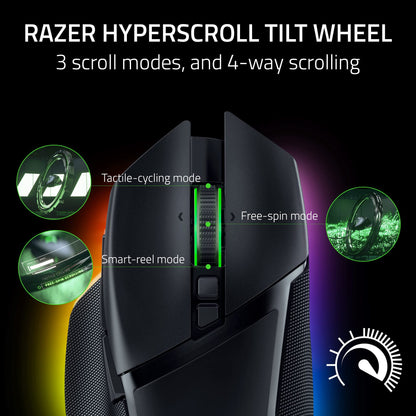 Razer Basilisk V3 Pro Kabellose Gaming-Maus: HyperScroll-Neigungsrad – Optischer Sensor mit 30.000 DPI – Optische Schalter der 3. Generation – 13-Zonen-Chroma-RGB-Beleuchtung – 13 programmierbare Tasten – 3 Verbindungsmodi – Schwarz