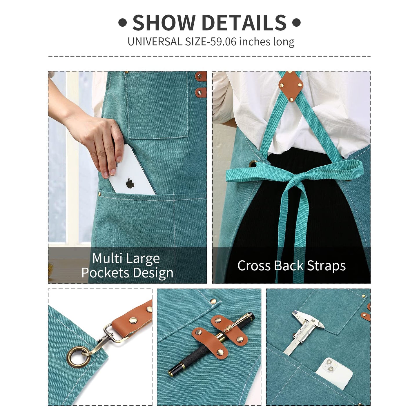 ZOMAO Kochschürze, Baumwoll-Canvas-Schürze mit gekreuztem Rückenteil und Taschen für Damen und Herren, verstellbare Träger und große Taschen, Küchenschürze zum Kochen und Backen 