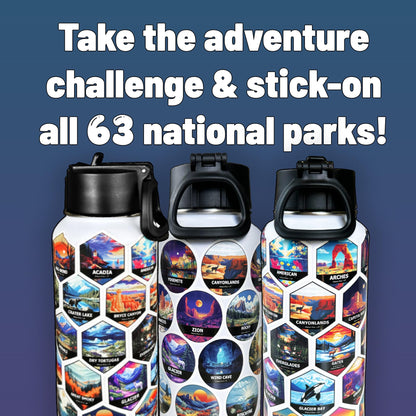 National Park Water Bottle Stickers - All 63 Parks, 1.5 inch Vinyl - Waterproof, Fade-Resistant Decals for Water Bottles, Laptops, Journals, Gear - for Travelers, Students, and Outdoor Enthusiasts