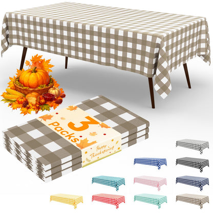 misaya 3 Packs Buffalo Disposable Table Cloth, 54 x 108 Inch Waterproof Plastic Tablecloth, Rectangle White and Khaki Checkered Table Covers for Picnic, Birthday, Party