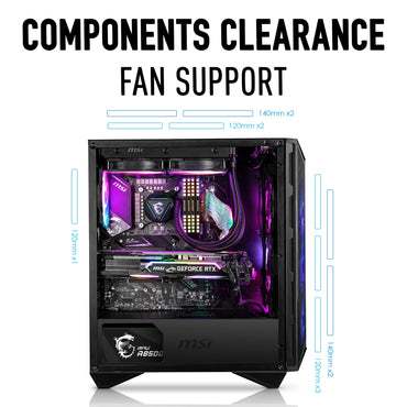 MSI MPG GUNGNIR 111R Mid Tower Gaming PC Case - Black, 4 x 120mm ARGB Fans, USB 3.2 Gen2x2 Type-C, Tempered Glass Panel, Magnetic Dust Filter, Mystic Light RGB, ATX, m-ATX, Mini-ITX