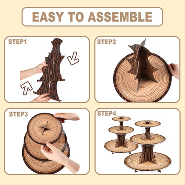 PANGU 2er-Pack rustikaler Cupcake-Ständer aus Holz für Partys, 3-stöckiger Cupcake-Turm aus Pappe für Babypartys, Geburtstage, Camping, Safari-Motto, Waldparty-Dekorationen, Dessert-Präsentationstablett (Holzmaserung)