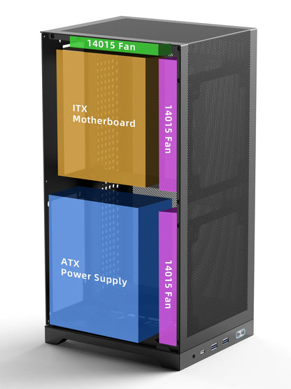 ShinySnake L400 Mini-ITX PC Case - 12.1L SFF High Airflow Gaming Chassis, Vertical GPU Mount 350mm, ATX Power Supply Support, Max. Triple 140mm Fans, PCIe 4.0 Riser & DP 1.4 Cable Included, Black