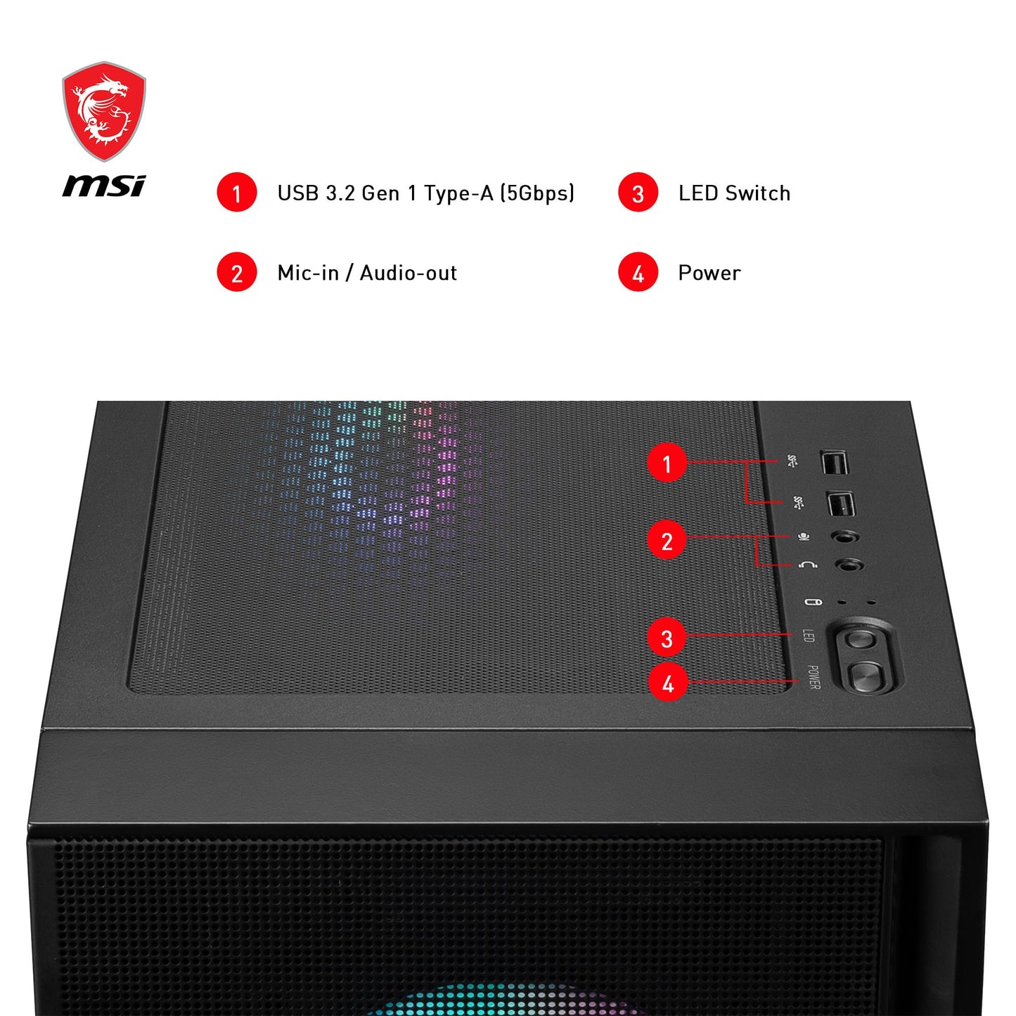 MSI MAG Forge 321R Airflow - Premium Mid-Tower Gaming PC Case - Tempered Glass Side Panel - ARGB 120mm Fans - Liquid Cooling Support up to 360mm Radiator - Vented Front Panel