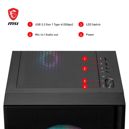 MSI MAG Forge 321R Airflow - Premium Mid-Tower Gaming PC Case - Tempered Glass Side Panel - ARGB 120mm Fans - Liquid Cooling Support up to 360mm Radiator - Vented Front Panel