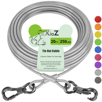XiaZ Dog Tie Out Cable 20ft, Heavy Duty Dog Chains for Outside with Lockable Hook, Pet Runner Cable Leads for Yard, Dogs Line Tether for Small Medium Large Dogs Up to 250 LBS