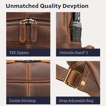 Miracttld Leather Backpack for Men 15.6" Laptop Backpack 100% Madagascar top-Grain Leather Backpack Brown Medium Size