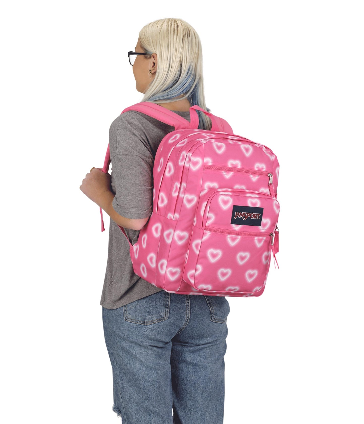 JanSport Laptop-Rucksack – Computertasche mit 2 Fächern, ergonomischen Schultergurten, 15-Zoll-Laptopfach, Tragegriff – Bücherrucksack – Erdbeer-Dusche 