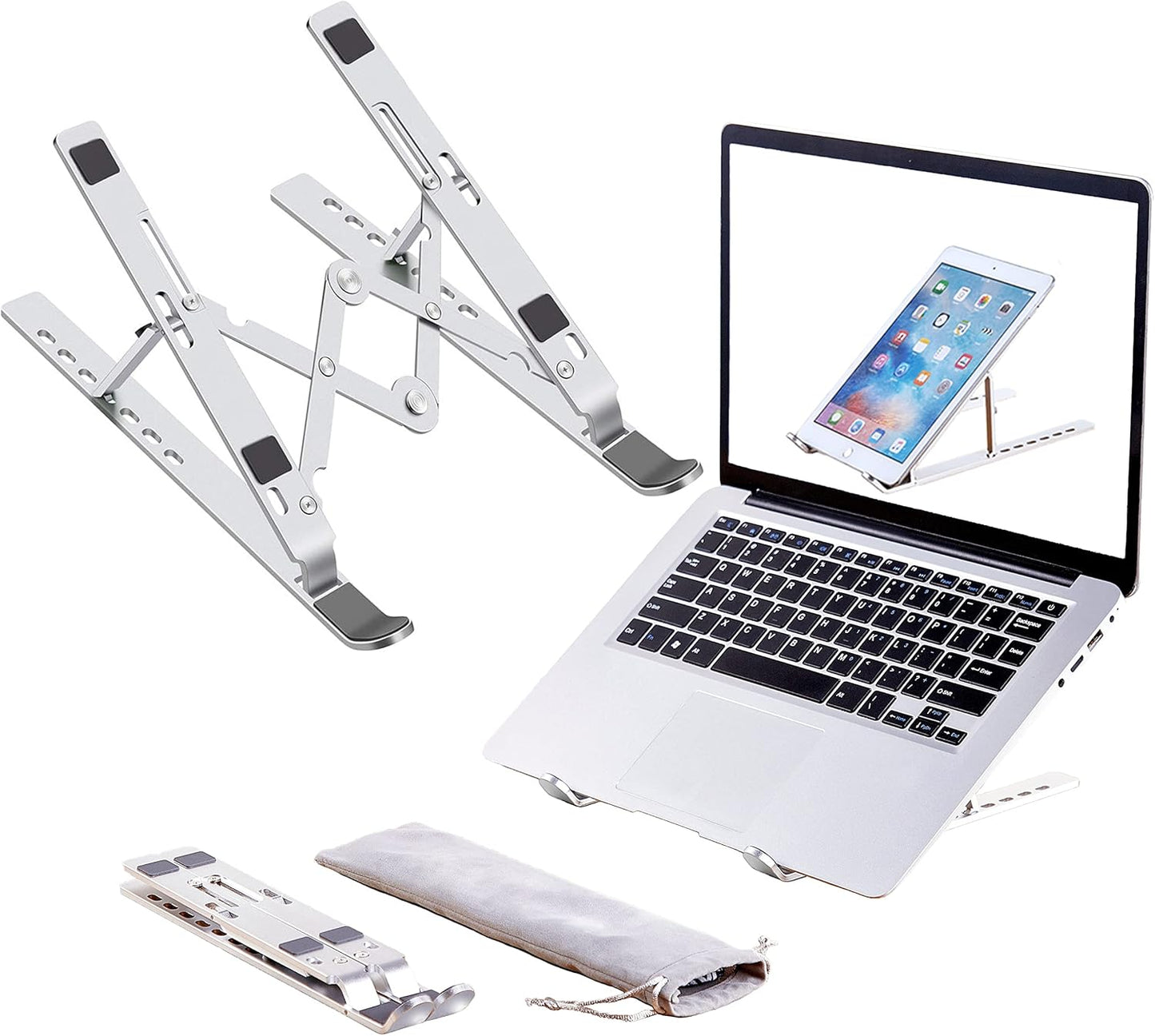 Laptopständer, Laptop-Erhöhung, Computerständer für den Schreibtisch, verstellbarer, faltbarer, tragbarer Desktop-Halter aus Aluminium, kompatibel mit MacBook Air Pro, iPad, Lenovo, 10-15,6" Laptops und Tablets (Silber) 