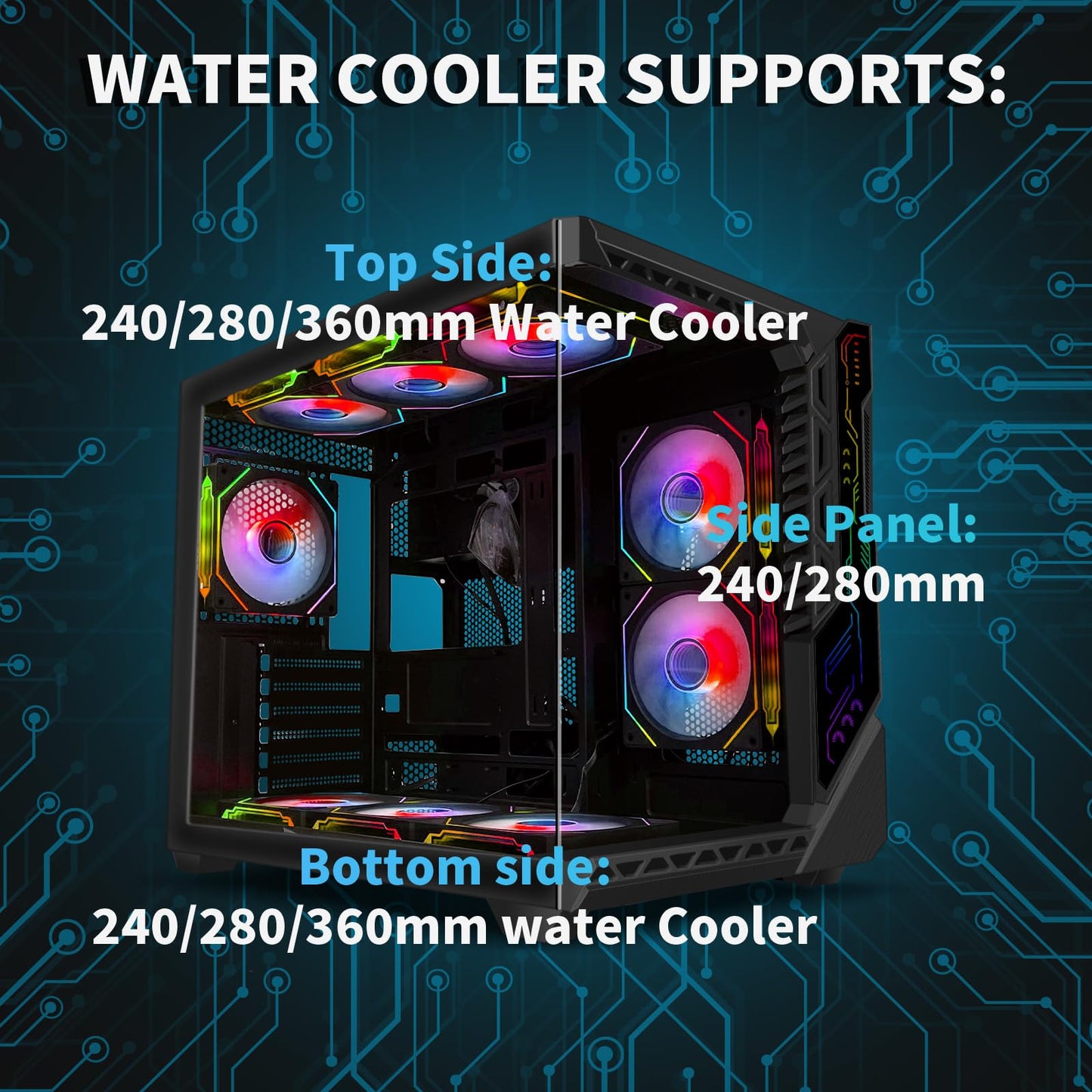 PC Gaming Case with 9pcs ARGB Fans,Mid-Tower case Control Remote,Type-C,ATX Case 360mm Radiator Support,ATX PC Case Tempered Glass Front/Side Panel,Computer Case High-Airflow Black