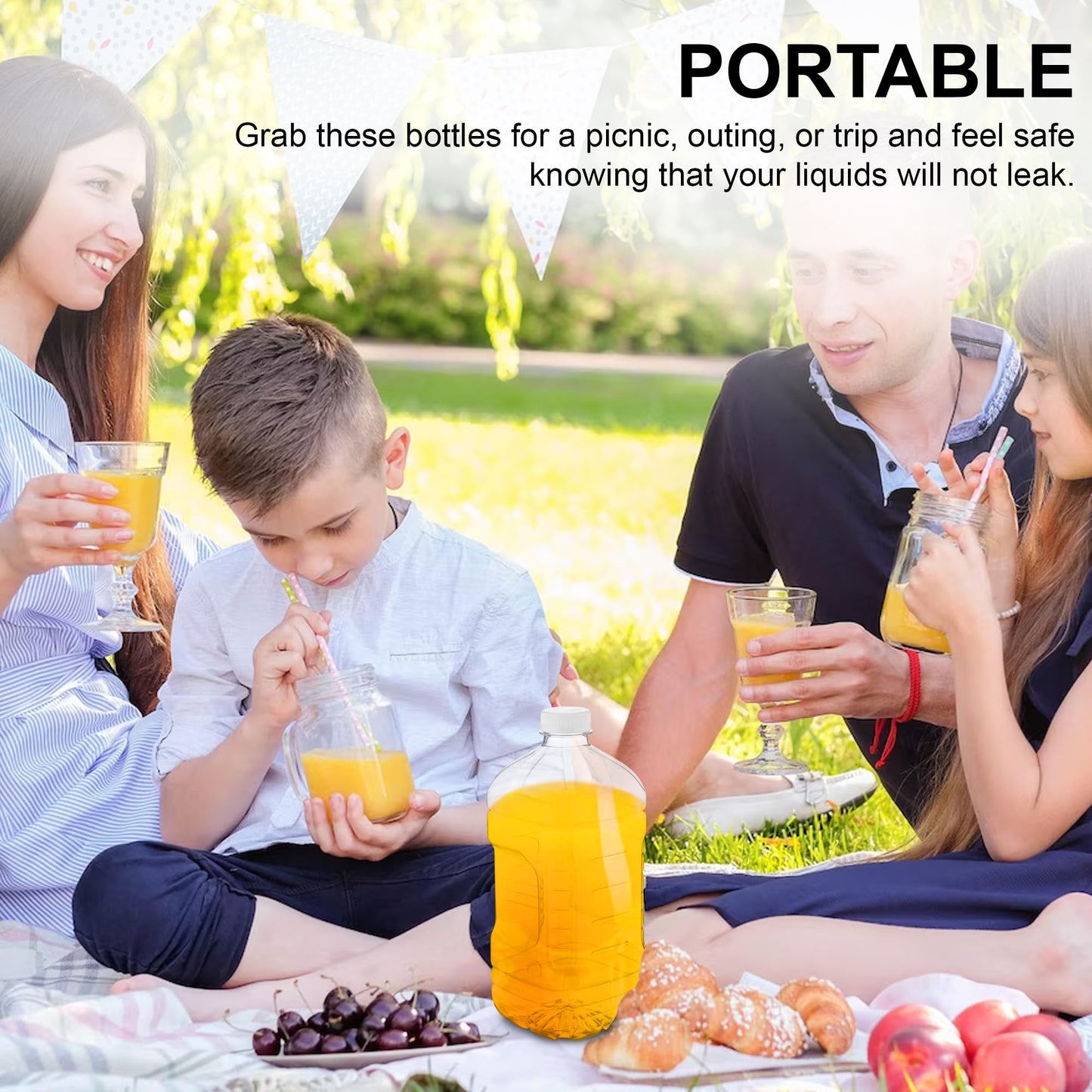 MT Products Clear PET Plastic Juice Bottles 64 oz. - Empty Container with Tamper Evident Caps (Set of 4) - Made in the USA