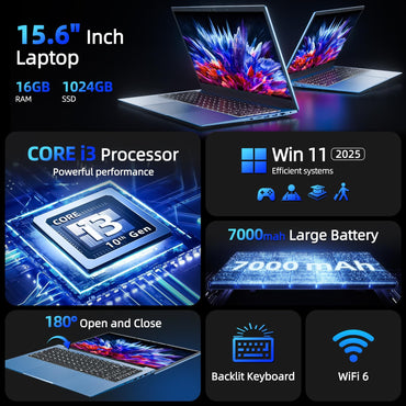 SGIN 15.6 Inch Laptop 16GB RAM 1024GB SSD, Laptops Computer with Core I3, Win 11, Portable Notebook, IPS FHD Display, WiFi 6, 180° Open Angle, Backlit Keyboard