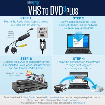 Roxio Easy VHS to DVD 3 Plus | VHS, Hi8, V8 Video to DVD or Digital Converter | Amazon Exclusive 2 Bonus DVDs [Windows Disc]
