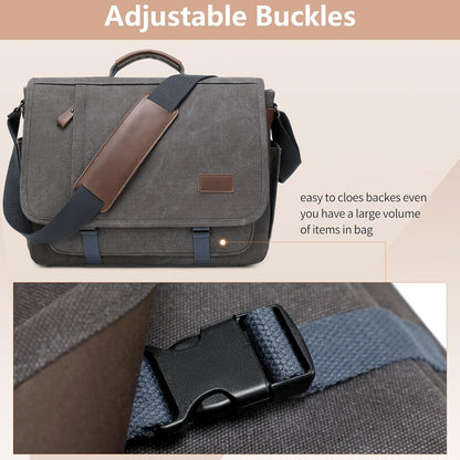 PPOBOW Canvas Messenger Bag for Men Waterproof Business Bags for Men Vintage Canvas Laptop Bag (Grey)