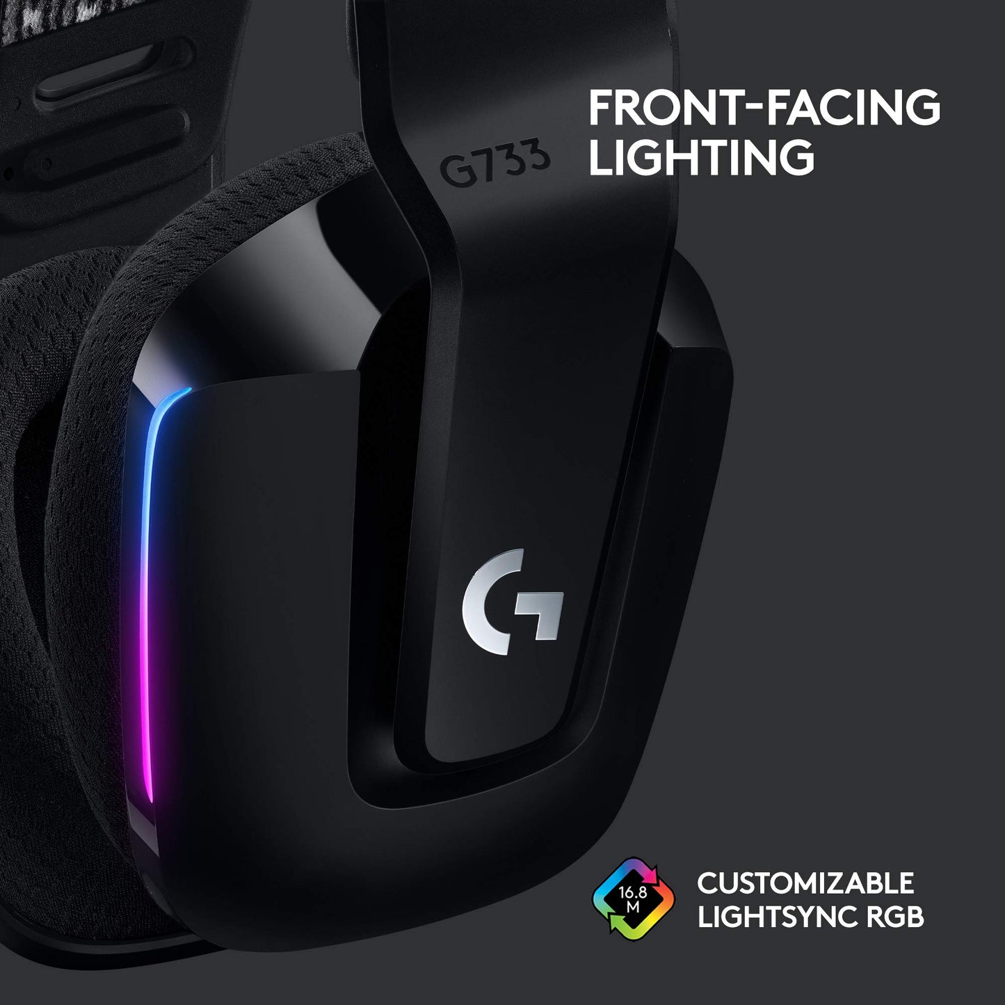 Logitech G733 Lightspeed Wireless Gaming Headset with Suspension Headband, LIGHTSYNC RGB, Blue VO!CE mic Technology and PRO-G Audio Drivers - Black (Renewed)