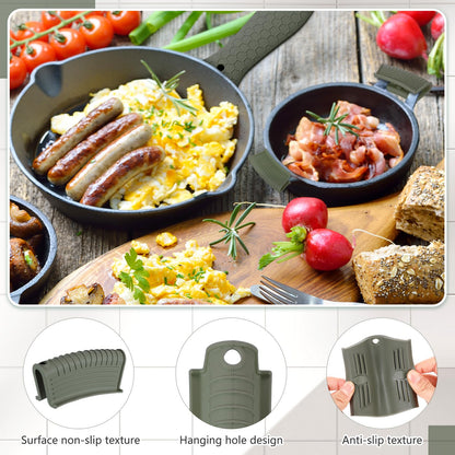 Patelai 8 Pcs Silicone Pot Holders Set Cast Iron Handle Cover Heat Resistant Pot Handle Covers Potholder Non Slip Reusable Pan Sleeve for Frying Pan Kitchen Supplies(Black)