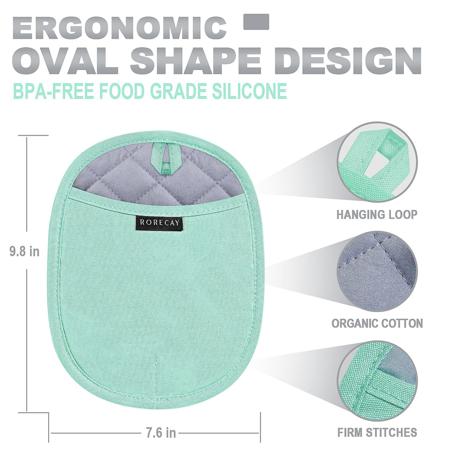 2-Pack Silicone Pot Holders for Kitchen Heat Resistant up to 500°F, Non-Slip Large Hot Pads with Pocket, Quilted Liner Trivets for Countertops Hot Pots and Pans (Gray)