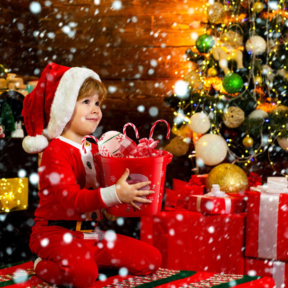 Sliner 24 Pcs Plastic Christmas Buckets Bulk with Handles 5.71 x 4.53 x 4.53 Inch Santa Plastic Buckets Christmas Pails for Gifts Home Candy Toy Baskets for Christmas Holiday Party Favors Supplies