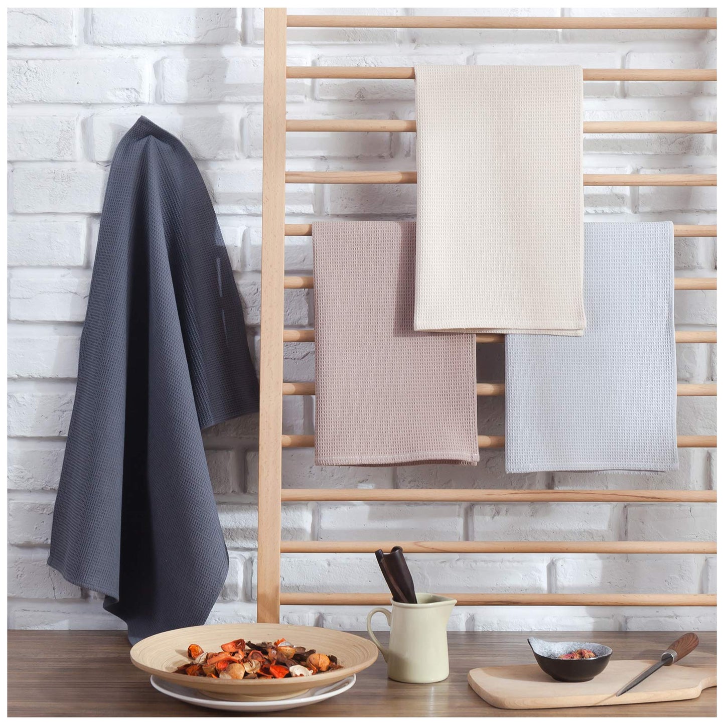 PY HOME &amp; SPORTS Geschirrtuch-Set, 100 % Baumwolle, Waffelpiqué, 4-teilig, super saugfähige Küchenhandtücher zum Trocknen und Reinigen (43 x 63,5 cm, 4er-Set)