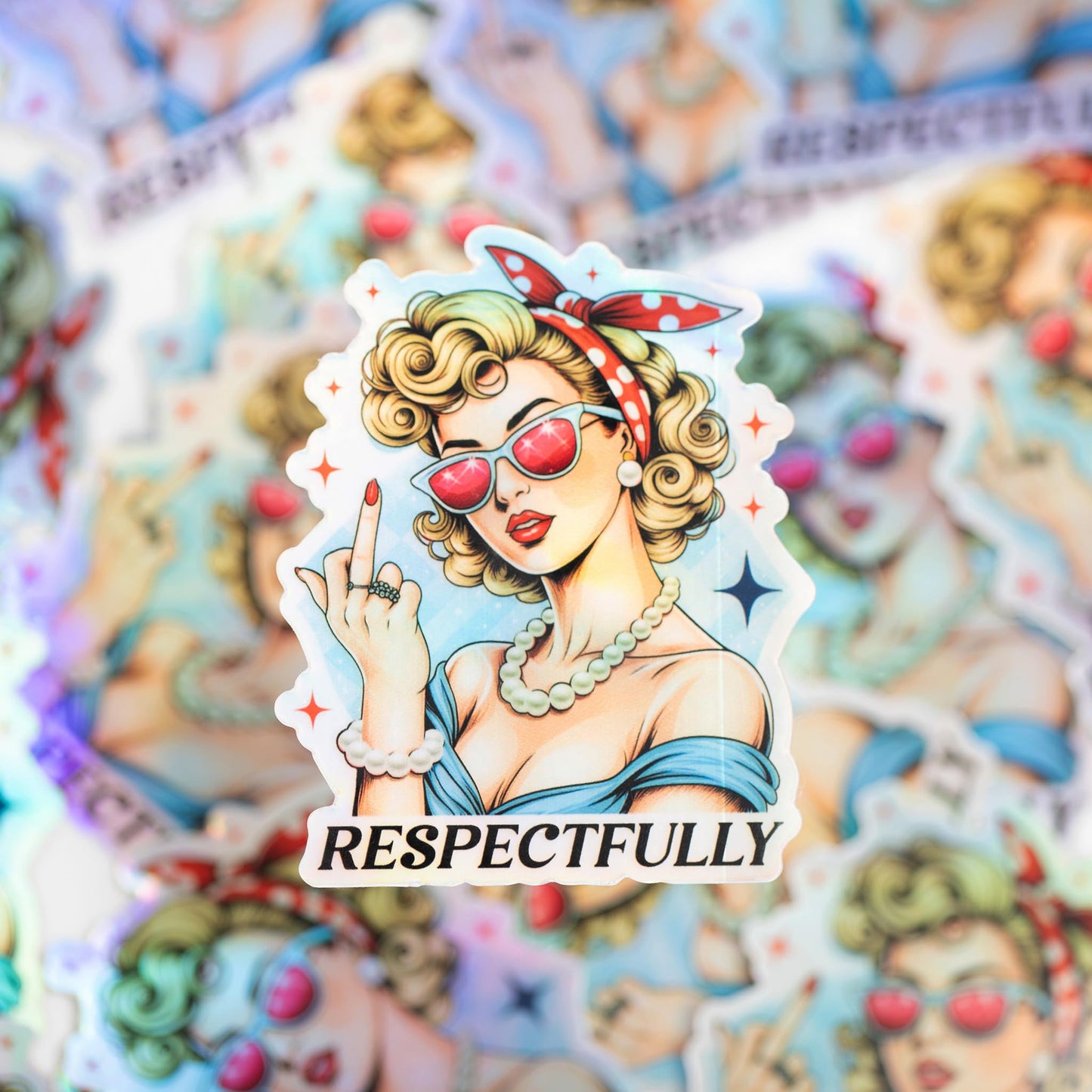 Holografischer Aufkleber „Respektvoller Mittelfinger“ – Lustiger Meme-Aufkleber für Wasserflaschen – Wasserfeste, coole Aufkleber für Laptops, Bauhelme, Handys, Scrapbooking – 2 Stück