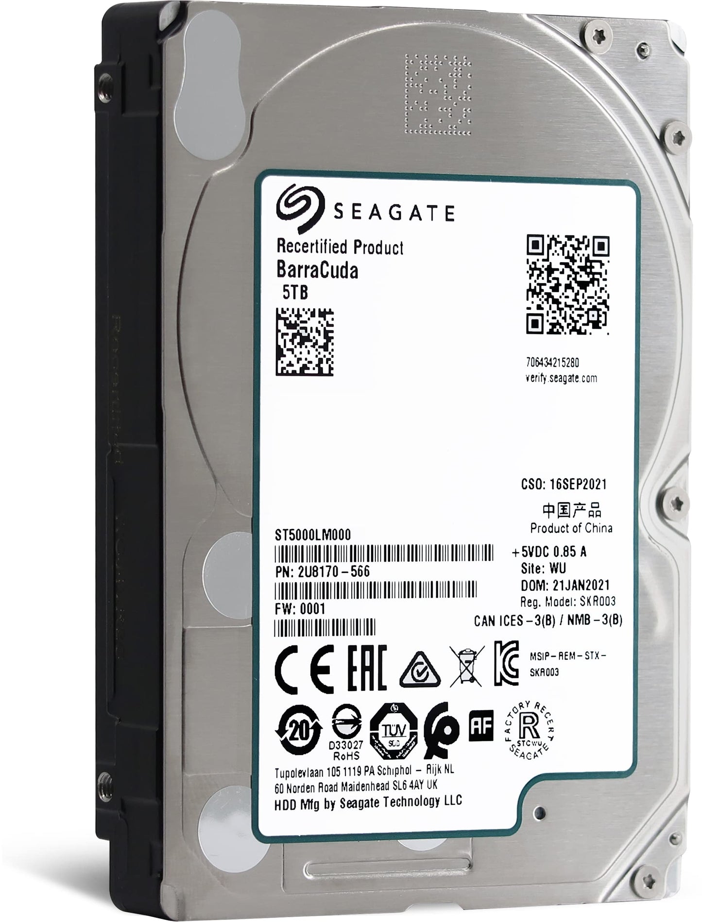 Seagate BarraCuda Internal Hard Drive 5TB SATA 6Gb/s 128MB Cache 2.5-Inch 15mm (ST5000LM000) (Renewed)