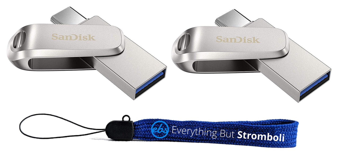 SanDisk 1TB Flash Drive (Bulk 2 Pack) Ultra Dual Drive Luxe USB Type-C for Smartphones, Tablets, and Computers - High Speed USB 3.1 (SDDDC4-1T00-G46) Bundle with (1) Everything But Stromboli Lanyard