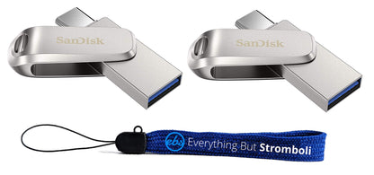 SanDisk 1TB Flash Drive (Bulk 2 Pack) Ultra Dual Drive Luxe USB Type-C for Smartphones, Tablets, and Computers - High Speed USB 3.1 (SDDDC4-1T00-G46) Bundle with (1) Everything But Stromboli Lanyard
