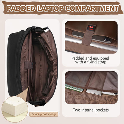 RAINSMORE Messenger Bag für Herren, 15,6–17,3 Zoll Laptoptasche, wasserabweisende Canvas-Aktentasche, große Computertasche, Schultertasche für Arbeit, Uni und Reisen, Schwarz