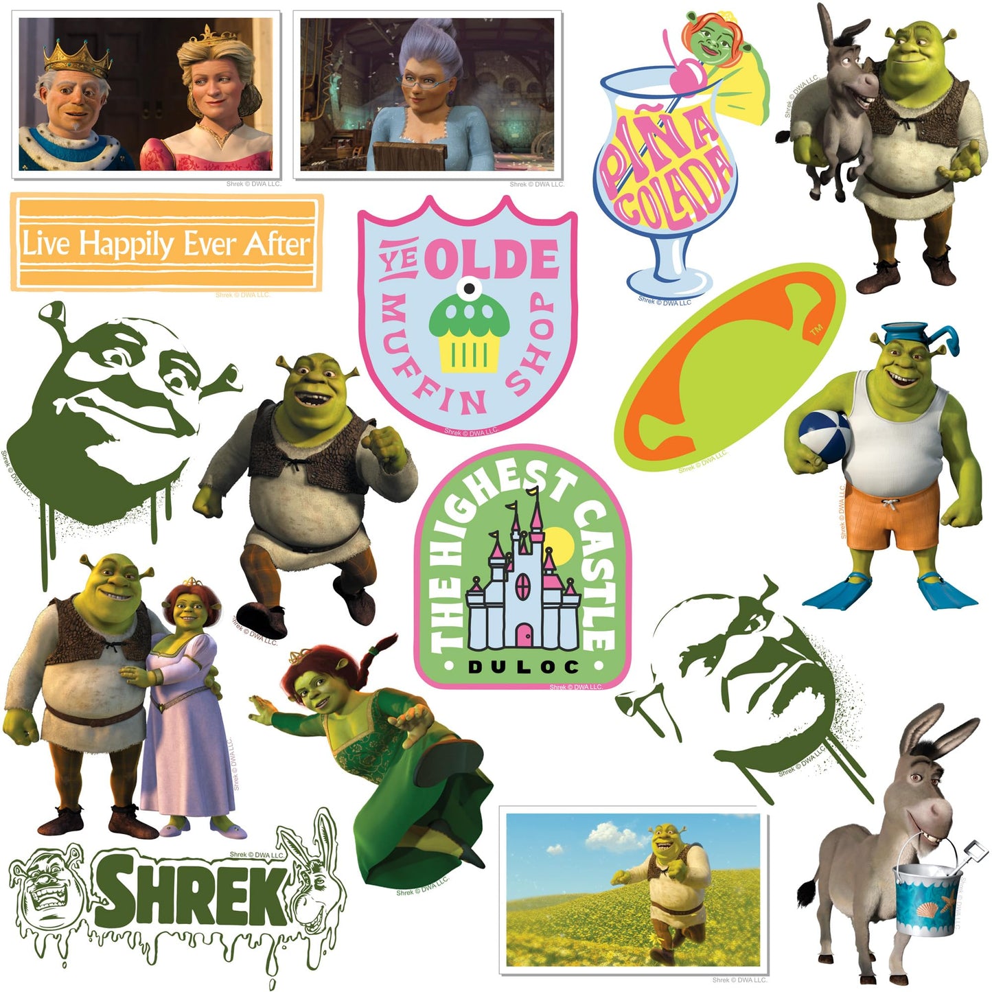Shrek 2 50ct Vinyl Large Deluxe Stickers Variety Pack - Laptop, Water Bottle, Scrapbooking, Tablet, Skateboard, Indoor/Outdoor
