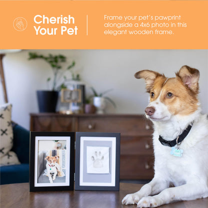 Pearhead Pet Paw Print Photo Frame With Clay Imprint Kit - Wooden Pet Paw Print Frame, DIY Memorial Keepsake for Cats and Dogs, No Mess Clay for Perfect Pawprints, Ideal Home Decor and Gift, Black