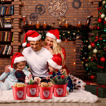 Sliner 24 Pcs Plastic Christmas Buckets Bulk with Handles 5.71 x 4.53 x 4.53 Inch Santa Plastic Buckets Christmas Pails for Gifts Home Candy Toy Baskets for Christmas Holiday Party Favors Supplies