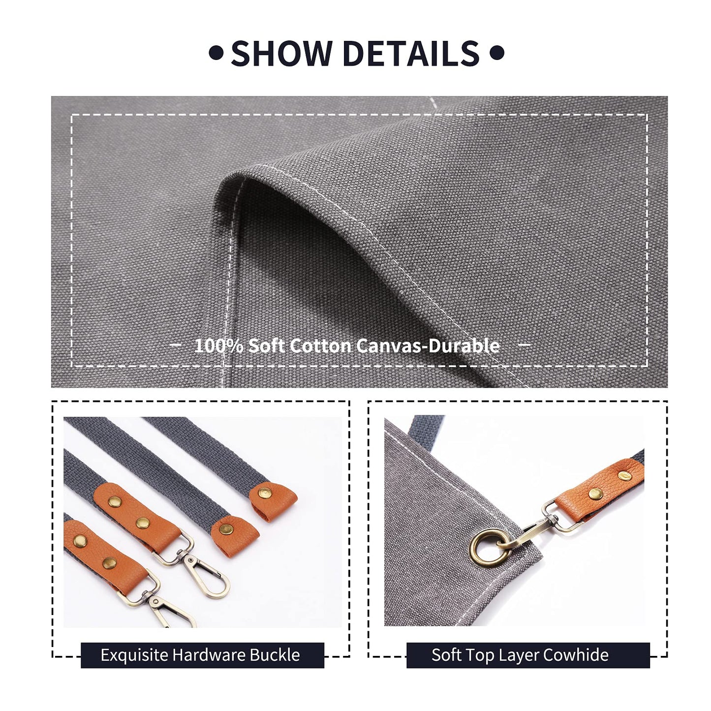 ZOMAO Kochschürze, Baumwoll-Canvas-Schürze mit gekreuztem Rückenteil und Taschen für Damen und Herren, verstellbare Träger und große Taschen, Küchenschürze zum Kochen und Backen 