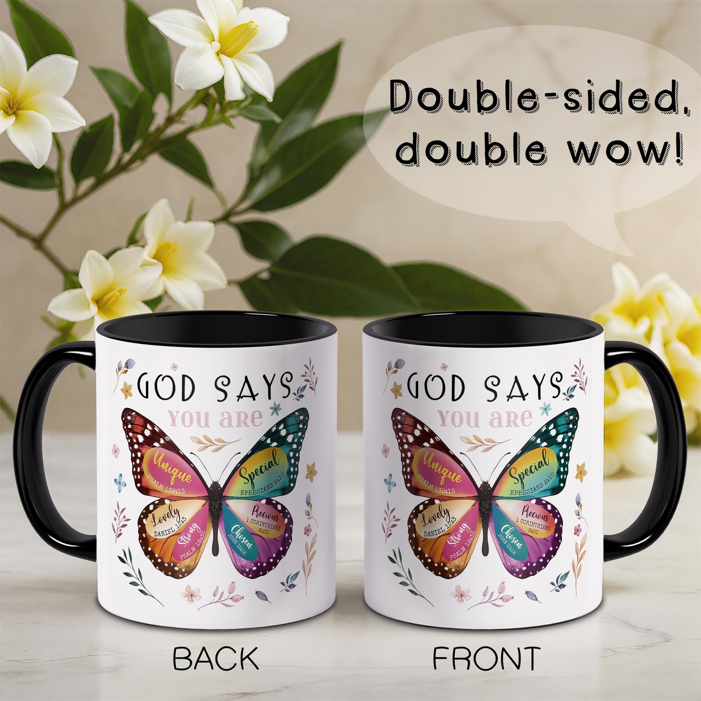 Spwasplo Christian Gifts for Women - Birthday Christian Mug 11oz with Butterfly - Inspirational Religious Catholic Gift for Sister, Friend, Daughter, Mom - Baptism Confirmation Gifts for Girls