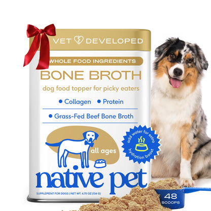 Native Pet Bone Broth for Dogs - Made with Real Beef Bone Broth, Dog Food Toppers for Picky Eaters - Provides Extra Hydration & Nutrition for Joint Strength, Immunity & Heart Health-48 Scoops