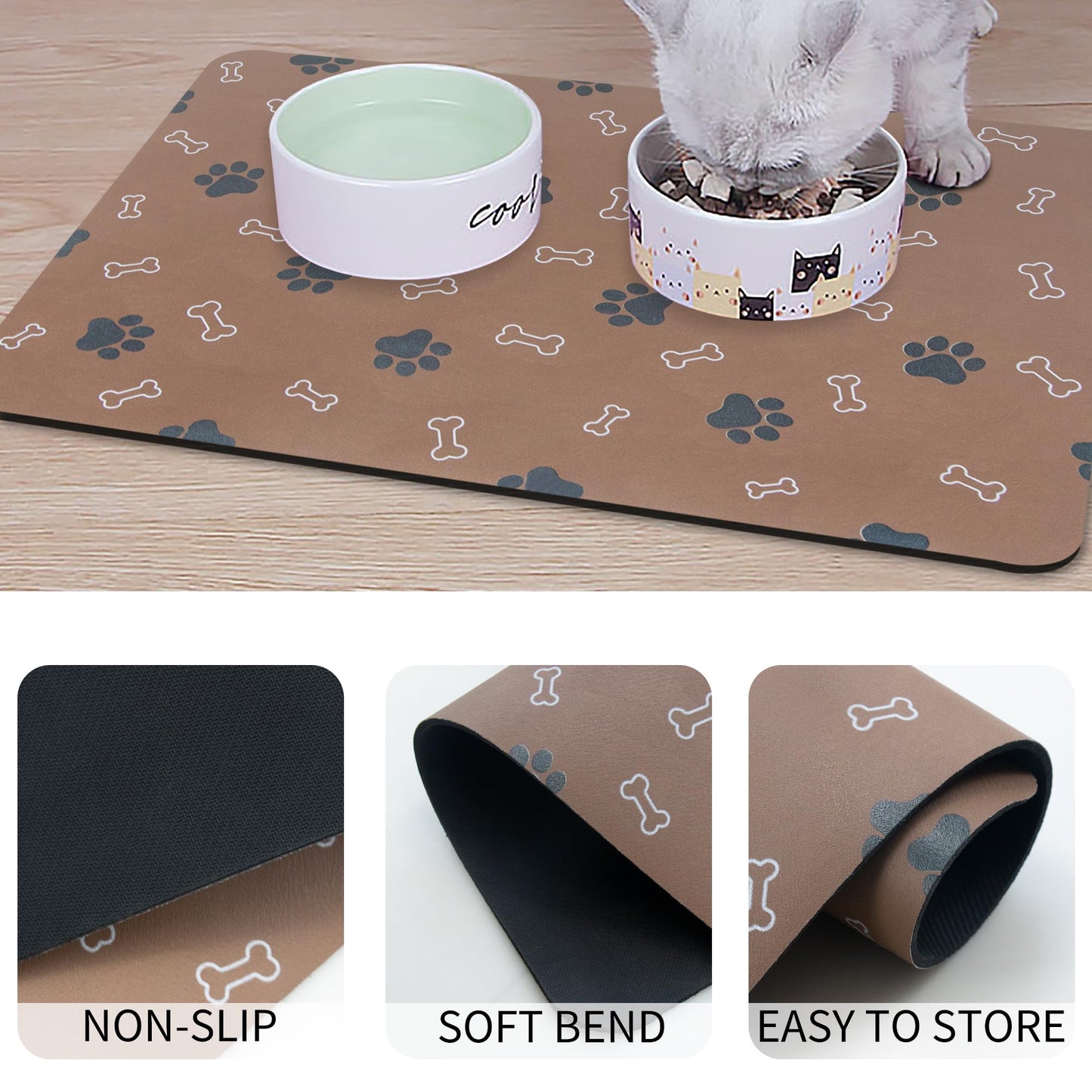 Pet Cat Dog Food Mat Non Slip Mat for Dog Water Bowl Mat Quick Dry Absorbent Cat Feeding Mat, 18.1 * 11.8 in, Dark Grey