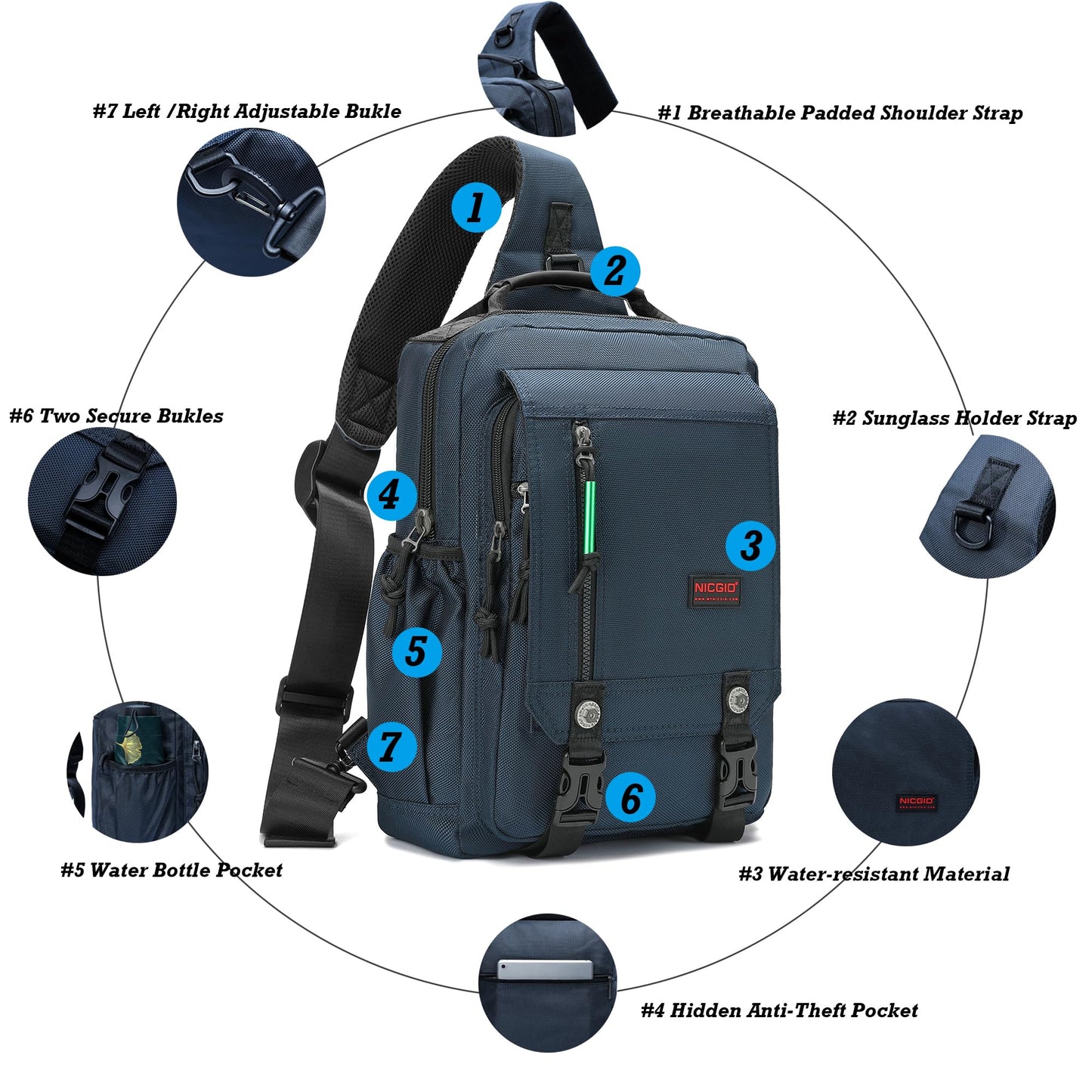 NICGID Sling Bags Brust-Schulter-Rucksäcke, 14,1'' Laptop-Rucksack, Umhängetasche, Messenger Bag, Reise- und Outdoor-Tasche, Herren- und Damen-Rucksack