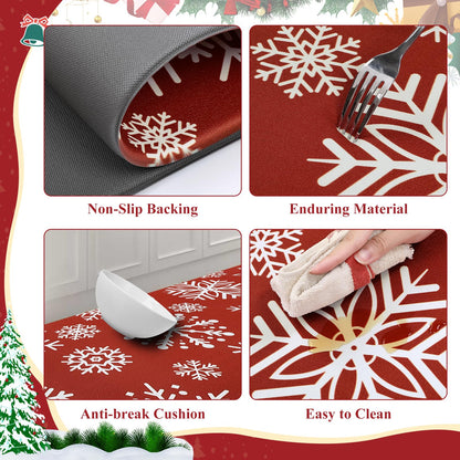 SHACOS Christmas Kitchen Rugs Set of 2 Anti-Fatigue Kitchen Mats Cushioned Red Christmas Kitchen Rugs White Snow Farmhouse Kitchen Mats and Rugs for Xmas 17x27.5+17x47, Snowflakes