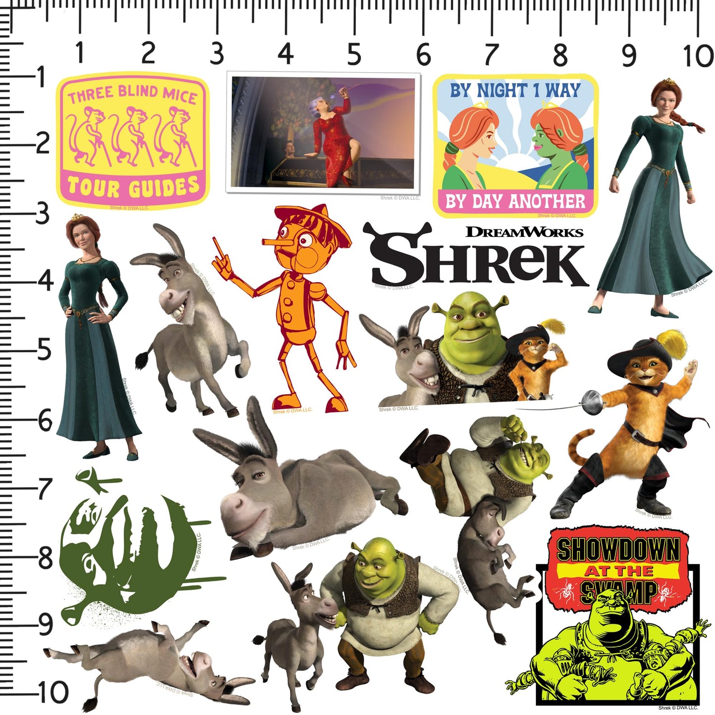 Shrek 2 50ct Vinyl Large Deluxe Stickers Variety Pack - Laptop, Water Bottle, Scrapbooking, Tablet, Skateboard, Indoor/Outdoor