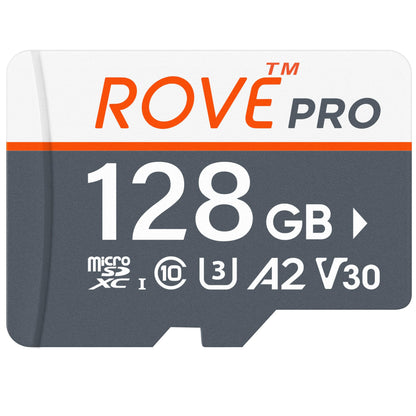 ROVE PRO Micro SD Card microSDXC 128GB Memory Card with Full-Size SD Adapter 100MB/s Read Speed, C10, U3, V30, 4K, A2 for Dash Cam, Android Smart Phones, Tablets, Games
