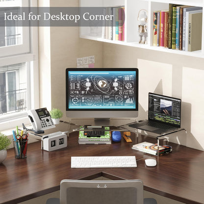 X-cosrack Clear Acrylic Monitor Stand Riser, 3 Shelves Adjustable Dual Monitor Stand with Anti-Slip Mat, Premium Desk Organizer for Home Office, Laptops, PCs, Printers, TVs