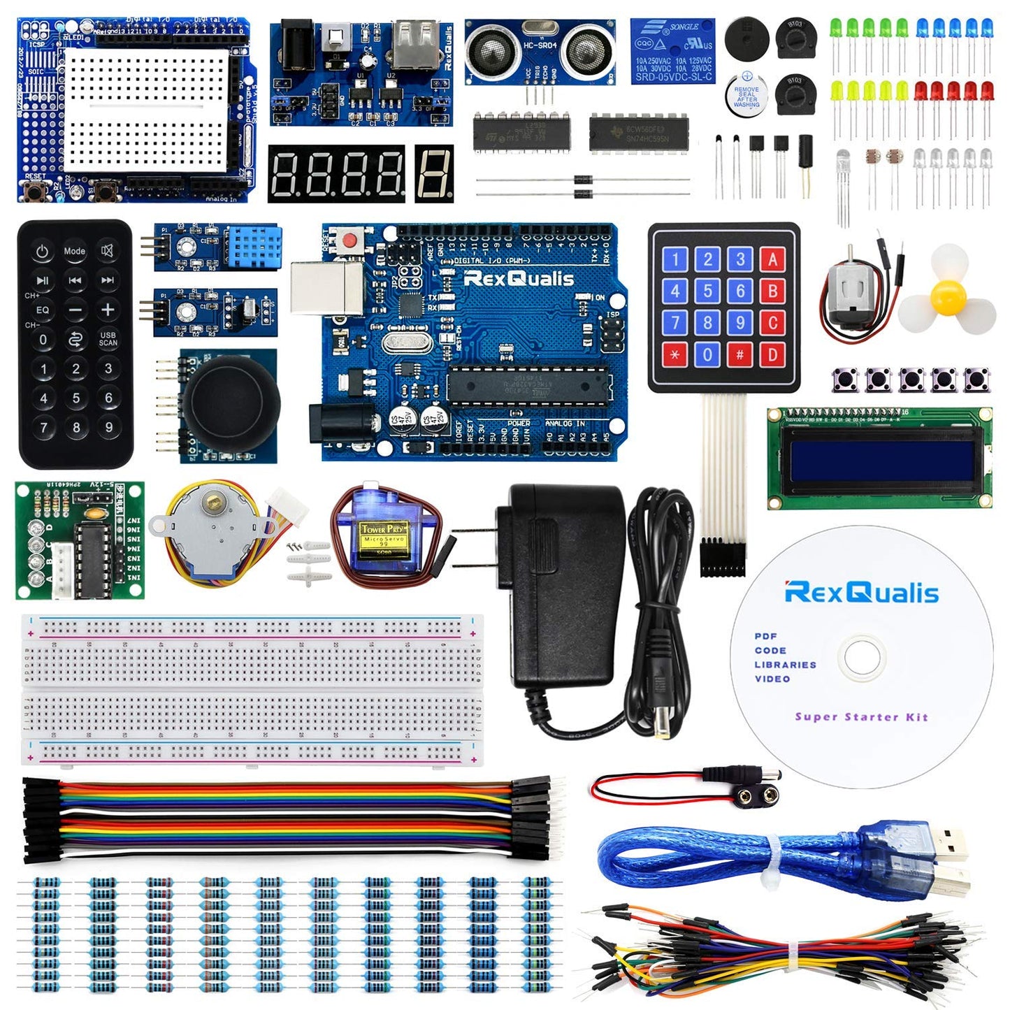 REXQualis Super Starter Kit basierend auf Arduino UNO R3 mit Tutorial und Controller-Board, kompatibel mit der Arduino IDE