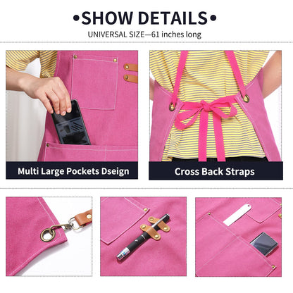 ZOMAO Kochschürze, Baumwoll-Canvas-Schürze mit gekreuztem Rückenteil und Taschen für Damen und Herren, verstellbare Träger und große Taschen, Küchenschürze zum Kochen und Backen 