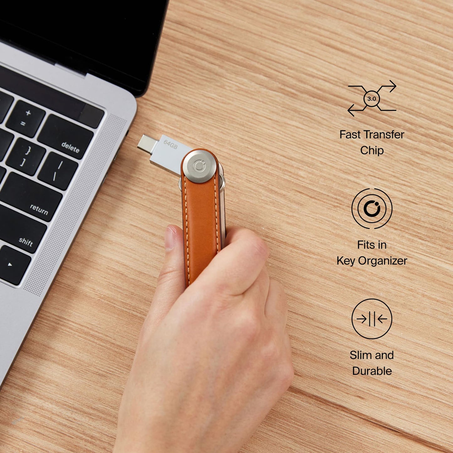 Orbitkey USB-C | Thumb Drive with Fast Transfer Chip | Slim Profile Compatible with Orbitkey Key Organizer & Key Ring