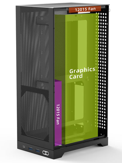 ShinySnake L300 Mesh Mini-ITX Gaming PC Case - 8.5L Ultra-Compact High Airflow SFF, Vertical GPU Mount up to 325mm, SFX/SFX-L PSU & 120mm Cooler Compatible - PCIe 3.0 Riser & DP 1.4 Cable, Black